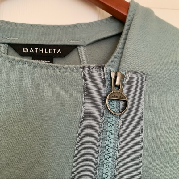 NWOT Athleta Jacket Women's Green Cotton Blend Asymmetric Zip Jacket S - Picture 3 of 13